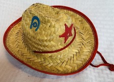 VTG Children's Western Straw Cowboy/Girl Red Sheriff Star Blue Horse Rodeo Hat