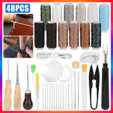 48Pcs Leather Waxed Thread Stitching Needles Awl Hand Kit for DIY Sewing Craft