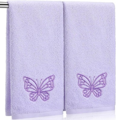 2 Pcs Butterfly Hand Towels Light Purple Bathroom Decor 14x29 Inch Embroidered 1