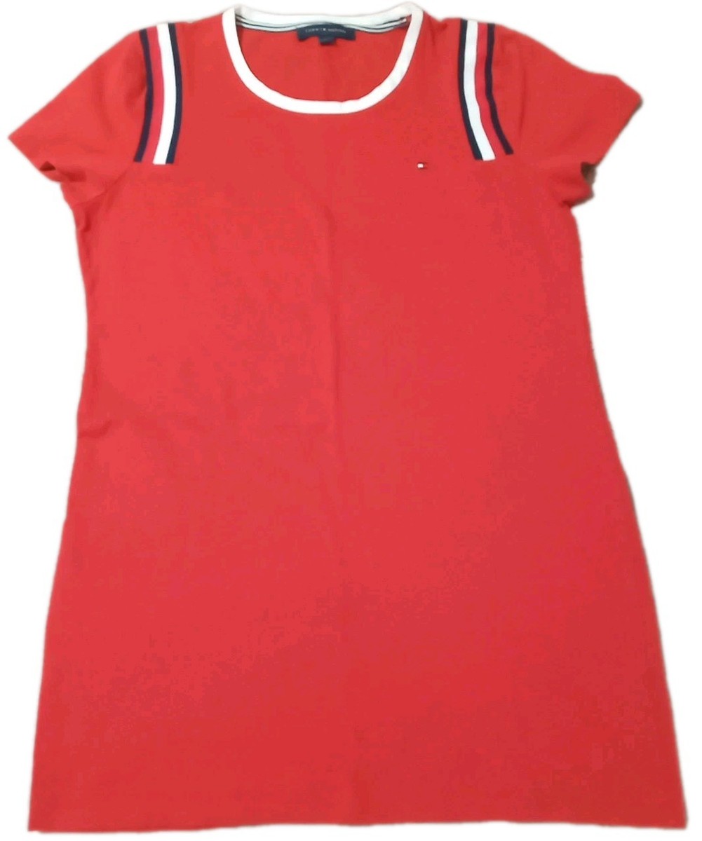 red tommy hilfiger t shirt dress Tommy Hilfiger | Dresses | Tommy Hilfiger Womens Hoodie Tshirt Dress Red Short Sleeve Jersey Drawstring