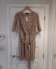 Dorothy Perkins Purple Yellow Curve Floral Wrap Dress Size 24 Uk New