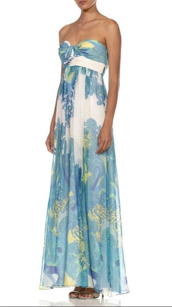 NWOT Aidan Mattox $498 Strapless Floral Maxi Gown Paisley Dress Sz 2