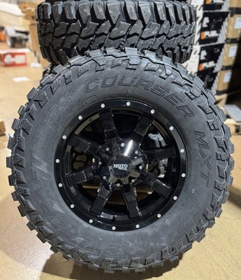 17x9 Moto Metal MO970 Black 33'' 28570R17 Wheels MT Tires 5x5 Jeep Wrangler JL JK