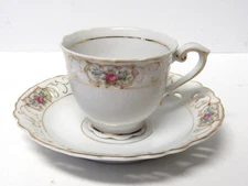 VTG Floral Demitasse Cup & Reticulated Saucer Gilt Trim Made in Occupied Japan