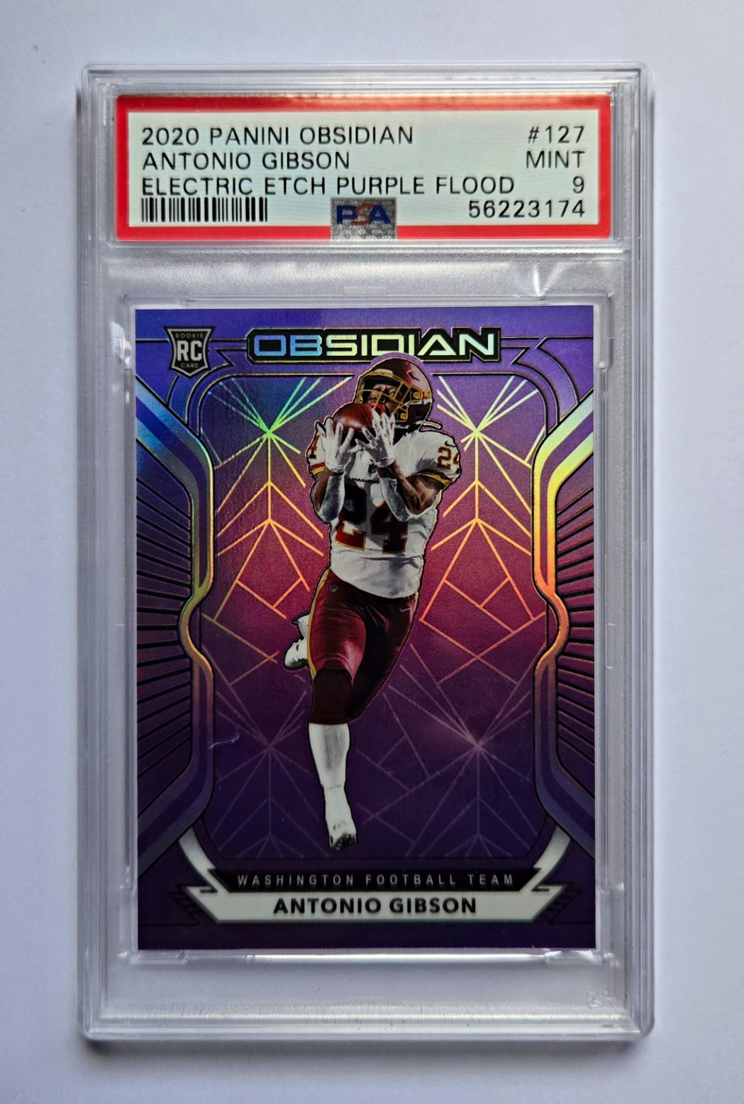 Panini 2020 Obsidian Rookies Antonio Gibson #127 Purple Flood /16 RC PSA 9
