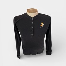 Vtg 1999 Warner Bros Studio Tweety Bird Black Ribbed Long Sleeve Henley Sz M
