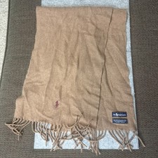 Vintage Polo Ralph Lauren Scarf 100 Lambswool Camel Brown 90s Italy 60 x 12