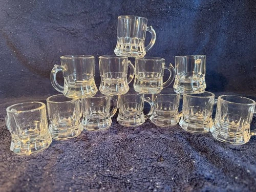 12 Vintage Federal Glass Company Miniature Clear Beer Mug Shot Glass 1 7/8”