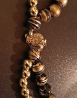 Vintage Chinese Tigers Eye Beaded Double Brown Necklace Pearl Earring  Clasp 23” — photo 3