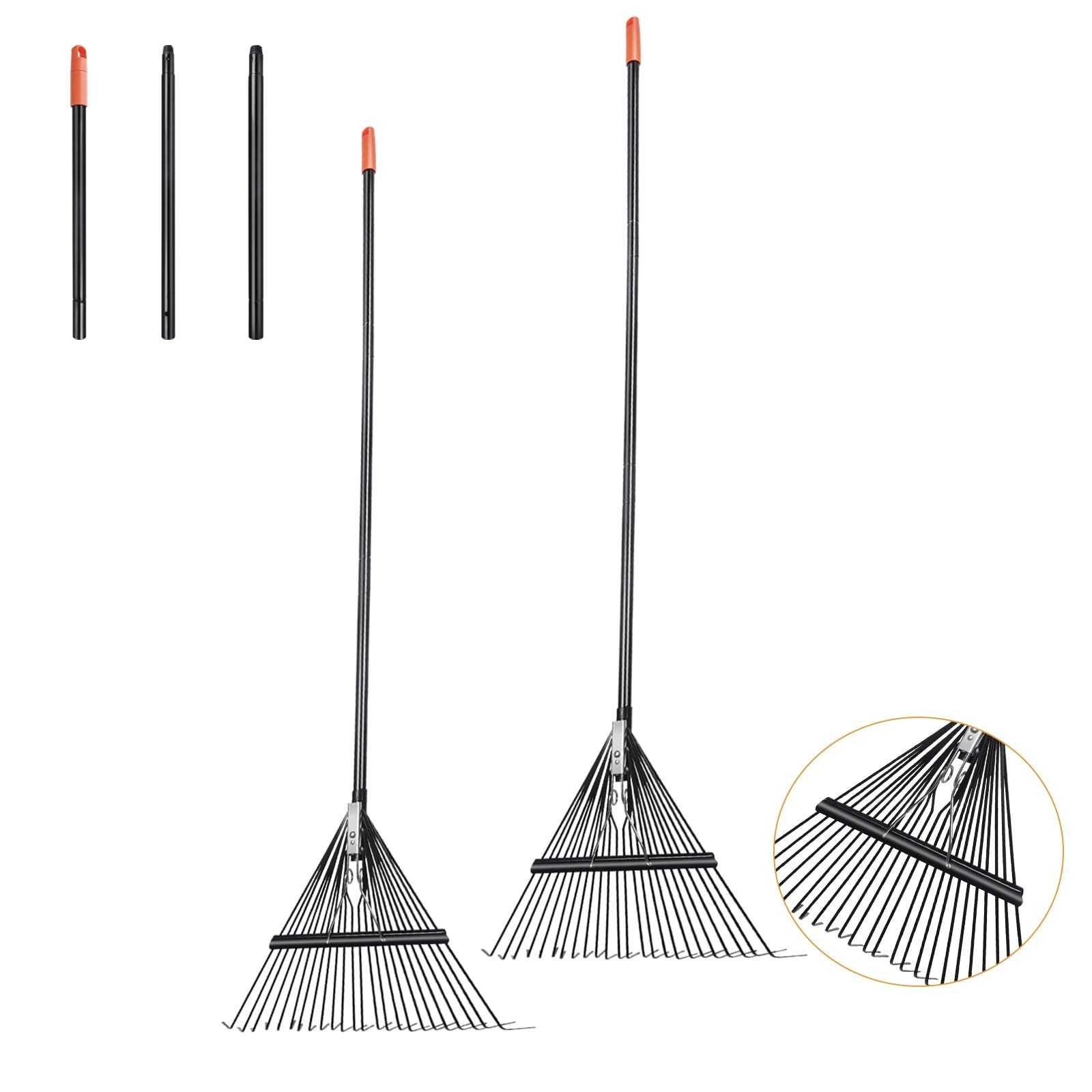 Daxguard 42 HRC Steel Gardening Leaf Rake, 24 Tines 23.2" Wi