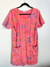 Fresh Produce Dress Womens Medium Pink Butterfly Print Short Sleeve Made USA