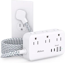 Power Strip 10FT Extension Cord - Flat Plug Long with 10 FT, White 