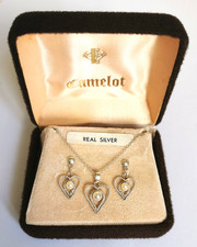 VINTAGE, CAMELOT, STERLING SILVER, HEART & PEARL, NECKLACE AND EARRINGS SET