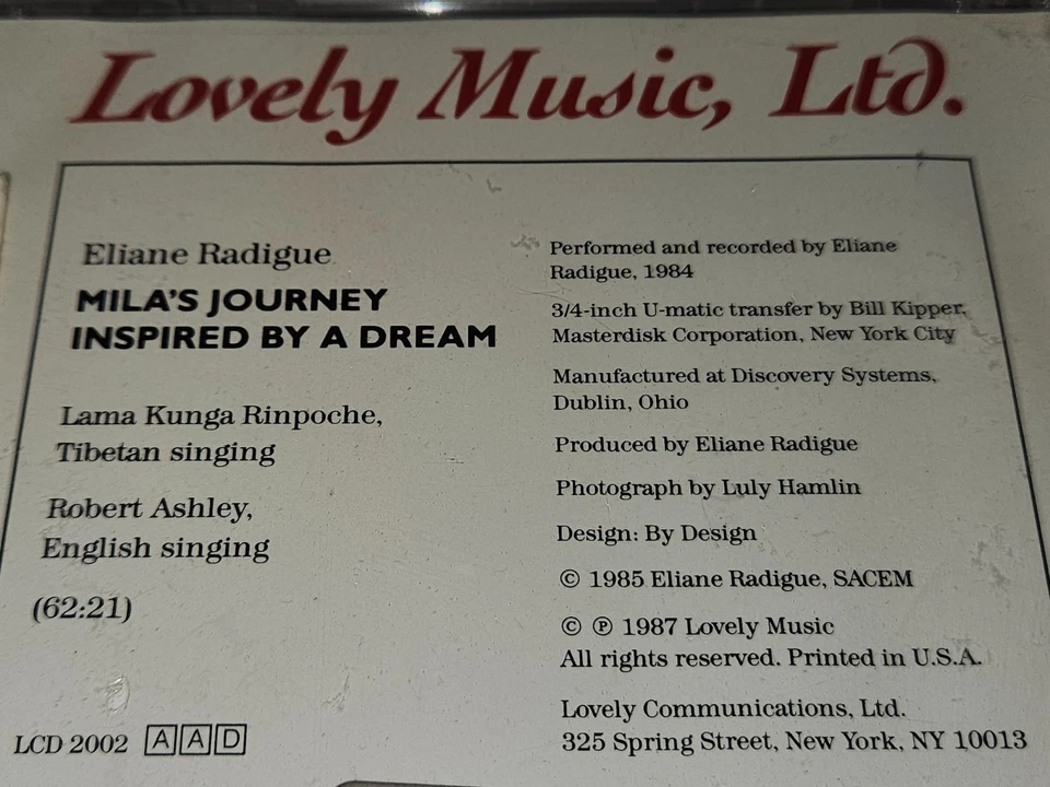 Eliane Radigue "Mila's Journey Inspired By A Dream" CD 1987 Lovely *NEW/SEALED* - Image 3 of 3
