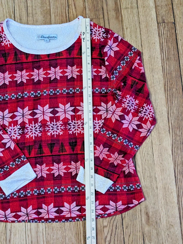 Conjunto de pijama forrado de vellón formas geométricas a cuadros rojo negro Dearfoams para mujer XL Foto 2 de 4