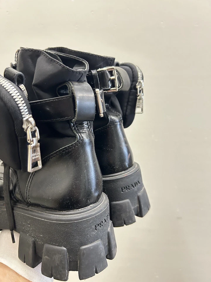 Prada черный кожаный боя монолит нейлона кроссовок ботинки размер 36 ЕС 6 США X1 - Изображение 3 из 4