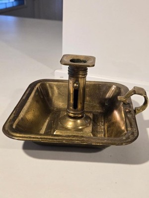 VTG Push Up Brass Chamberstick Chamber Candle Holder Finger Loop Square Base