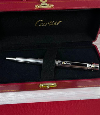 Cartier Santos Ballpoint Pen Silver Trim Designer Luxury Gift Authentic NIB