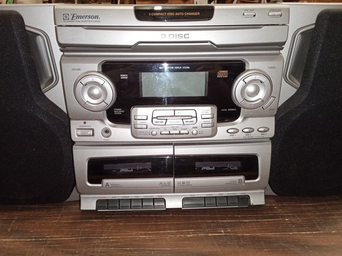 Emerson MS9825 Stereo System 3-Disc CD Changer Dual Cassette