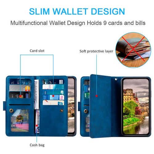 Zip Leather Wallet Case Multi Card Flip Cover for Google Pixel 6A/7A/8A/7/8 Pro - Picture 21 of 28