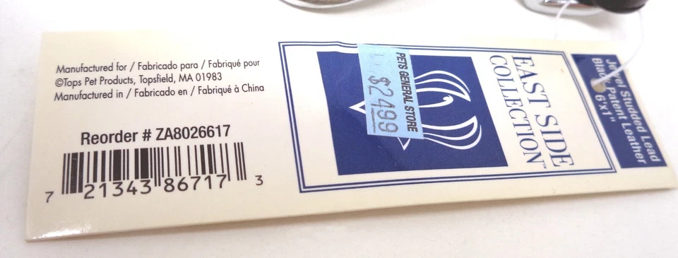 Correa para perro EAST SIDE de charol negro con tachuelas de joyas de 6' (NUEVA) Foto 4 de 4