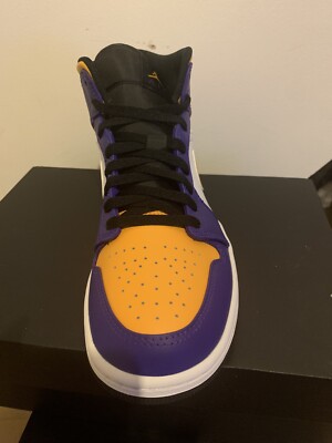 Nike Air Jordan 1 Mid Black Taxi Purple And Yellow Size 7 | eBay