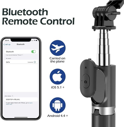 Selfie Stick Tripod Bluetooth Remote Stand LED Light For iPhone 14 13 Pro Max 12 - Picture 9 of 12