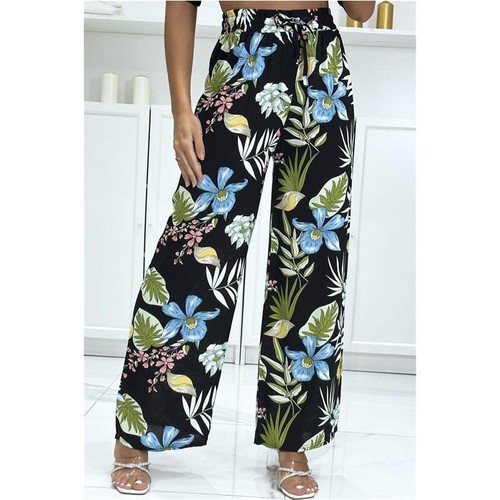 Bunte Damen Palazzo-Hose mit Blumenmuster Schwarz #H2457 - Bild 4 von 9