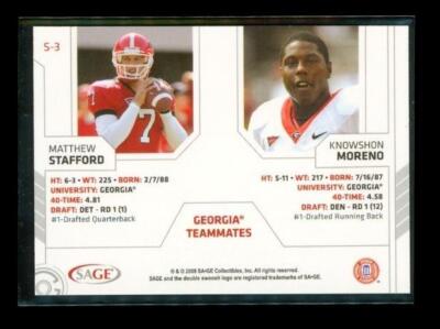 2009 HIT SAGE College Football Card S-3 MATTHEW STAFFORD KNOWSHON
