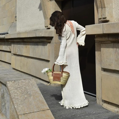 Flare Sleeve Round Neck White Maxi Dress Fashion Lace Up Elegant Long Dresses - Bild 15 von 21