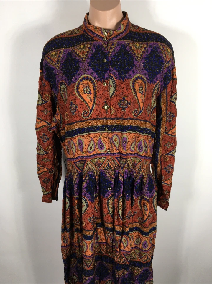 Vestido de Colección Años 90 Neiman Marcus Floral Retazos Manga Larga Pradera Plus 18 Plisado Foto 2 de 4