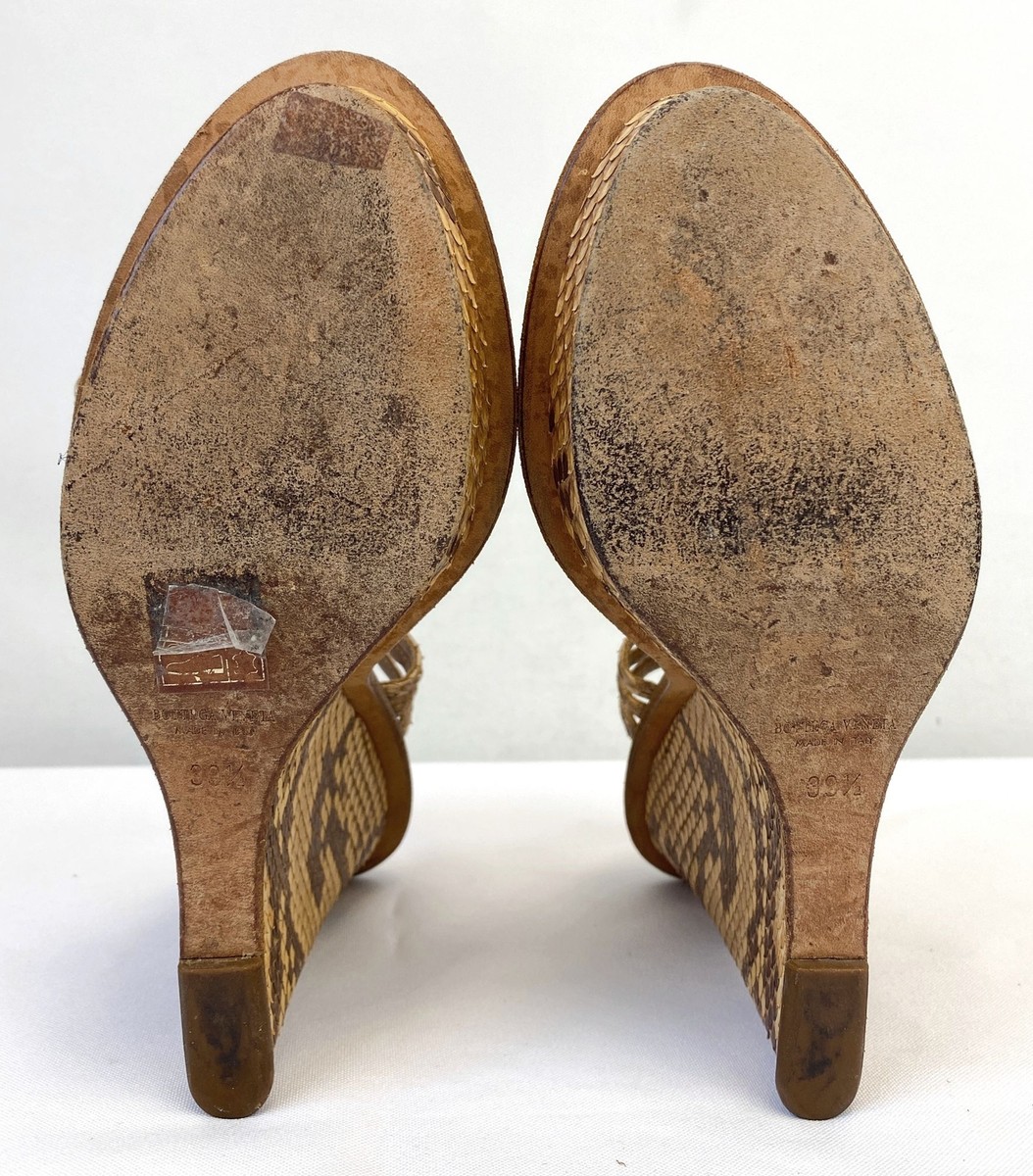 BOTTEGA VENETA Beige Python Leather Sandals Wedges 39.5 9.5 BOTTEGA VENETA Beige Python Leather Sandals Wedges 39.5 9.5