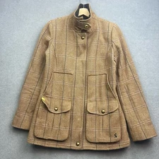 JOULES Field Coat Women UK 10 Brown Jacket Tweed Wool Country Plaid Tartan Check