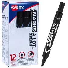 Avery Marks A Lot 08888, Black Ink, Large Chisel Tip Permanent Marker, Box of 12