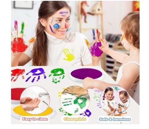 8 Pcs 7" Ink Pads for Kids Handprint Footprint Size Rainbow Stamps Pad, safe - Picture 4 of 6