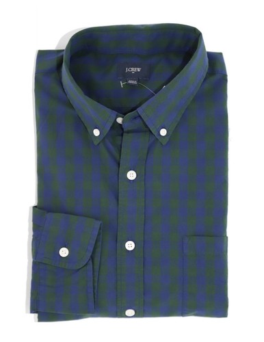 J.Crew Factory - Mens L Tall - NWT Green/Blue Gingham Plaid Washed Cotton Shirt - Picture 2 of 3