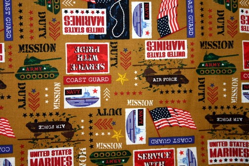 SERVICE WITH PRIDE - ARMY - NAVY - COAST GUARD - MARINES - 100% COTTON FABRIC - Picture 3 of 5