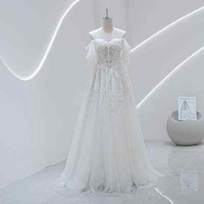 Boho A-Line Wedding Dress Sweetheart Neck Cap Sleeves Lace Applique Bridal Gowns