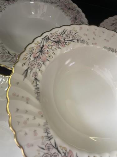 syracuse china pink floral flowers Elizabeth set 5 Rimmed Soup Bowl Bowls - Picture 2 of 10