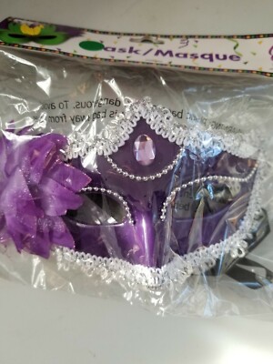 Mask Masque Mardi Grau Halloween Purple Beaded New In Package
