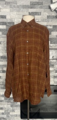 Mark Shale Mens Brown Check Long Sleeve Button Shirt Large Italy
