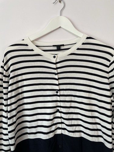COS Women’s Navy Blue White Stripe Silk & Cotton Shirt Dress M UK 14-16 EU 42-44 - Picture 2 of 7