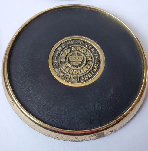 BTS Solid Brass Specialties Leather/Brass Coasters Set Of 9 Chevron RARE Vintage - Picture 10 of 22