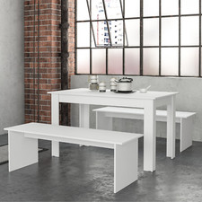 Juego de Mesa de Comedor con 2 Bancos para Cocina/Comedor, Color Blanco