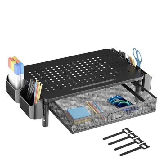 Monitor Stand Riser with Metal Drawer, Metal Monitor Stand with Drawer for-image