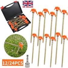 24X Screw In Heavy Duty Drill Top Ground Pegs In Case Awning Pegs Tent Pegs 20CM
