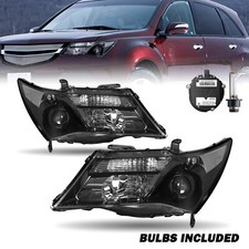 For 07-13 Acura MDX Headlights w/o Adaptive HID Ballast Black Headlights Pair