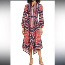 Vince Camuto maxi dress size 10 NWT Scarf Handkerchief bandana Long Sleeve Shirt