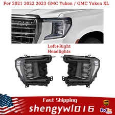 Pair For 2021 2022 2023 GMC Yukon LED Headlights Headlamps Black Left+Right Side