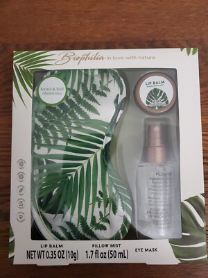 Biophilia Nature Eye Mask, Lip Balm, Pillow Mist Set, Mandarin & Mint Sleep Kit